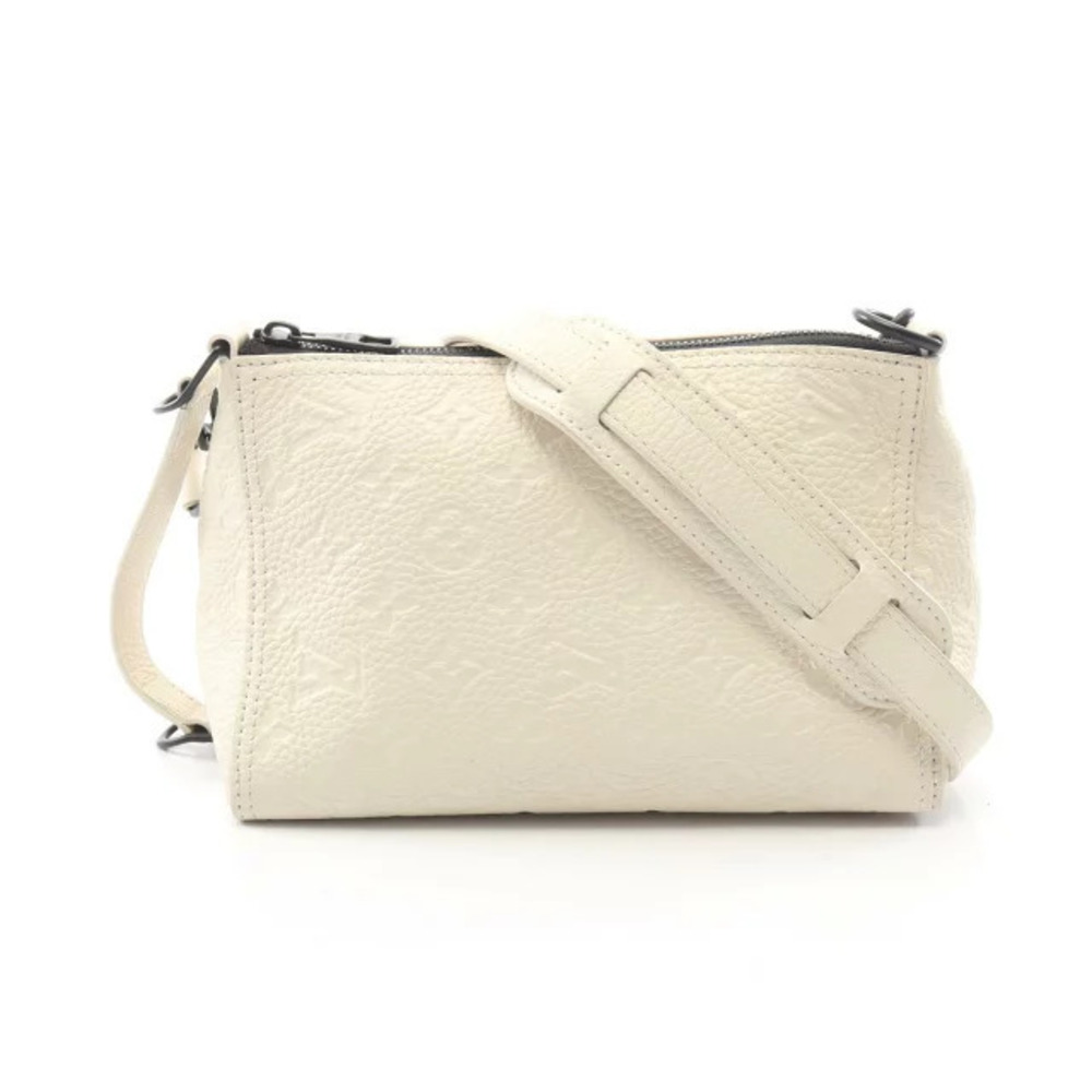 Louis Vuitton Triangle Messenger Crossbody Bag Leather Monogram Taurillon White